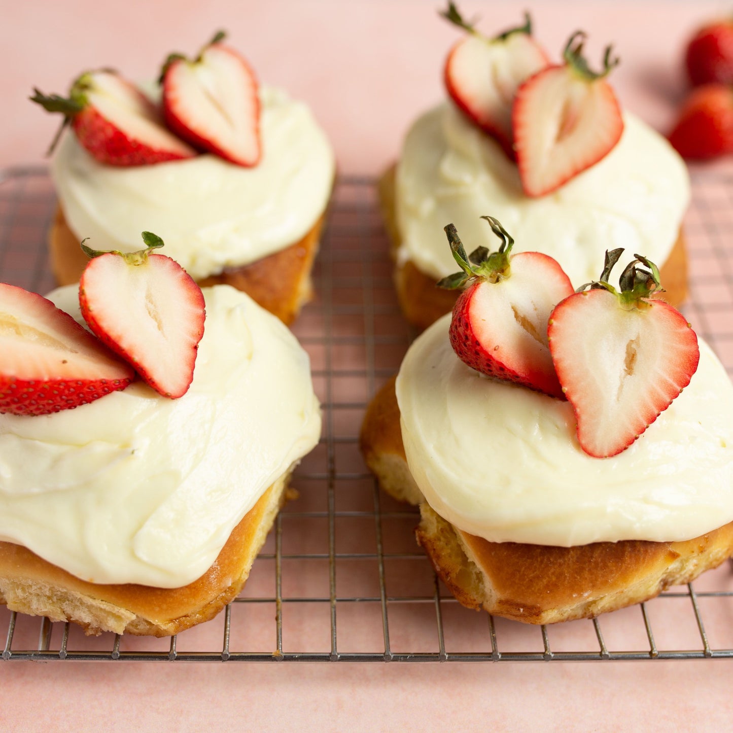 4-pack cinnamon rolls with fresh strawberries - valentines 2025