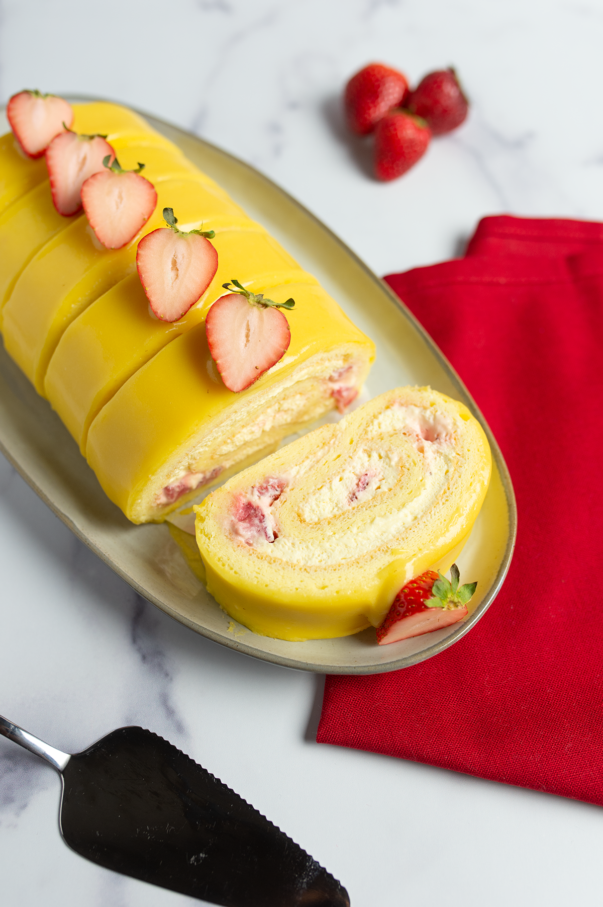 passion fruit + strawberry roulade cake - ship nationwide
